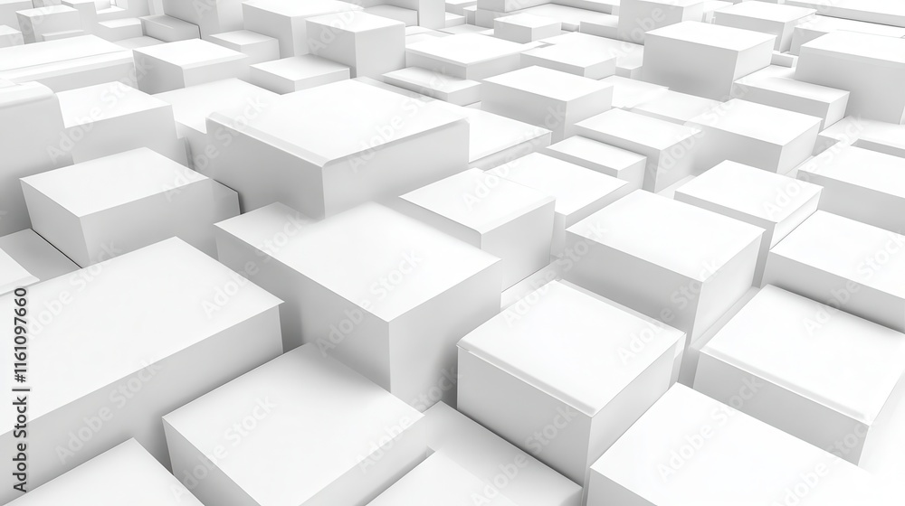 Poster a geometric arrangement of white, three-dimensional blocks creating a textured surface with varying 
