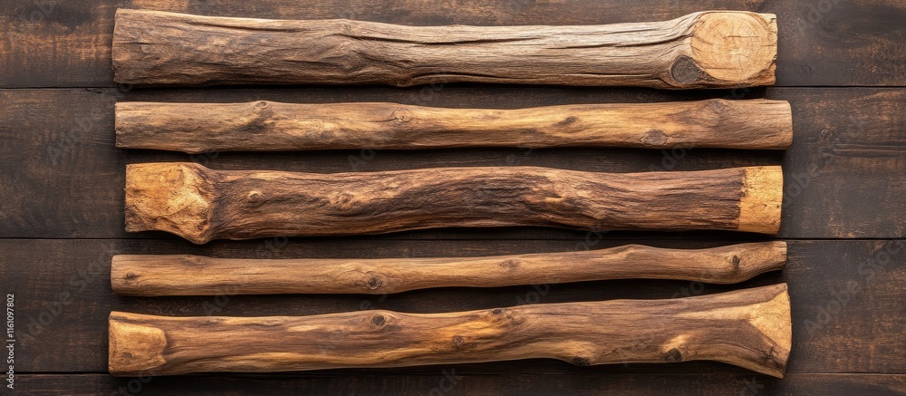 Aufkleber rustic solid wood logs arranged on a wooden surface with ample negative space for text and design el