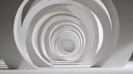 Abstract white tunnel with concentric circles, receding perspective.