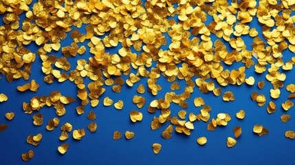 Vibrant Yellow Gold Confetti Texture on Blue Background Ideal for Celebratory Themes and Festive Event Designs