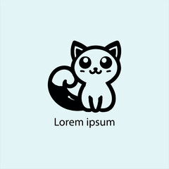 A minimalist black silhouette of a cute cartoon-style animal resembling a fox or cat