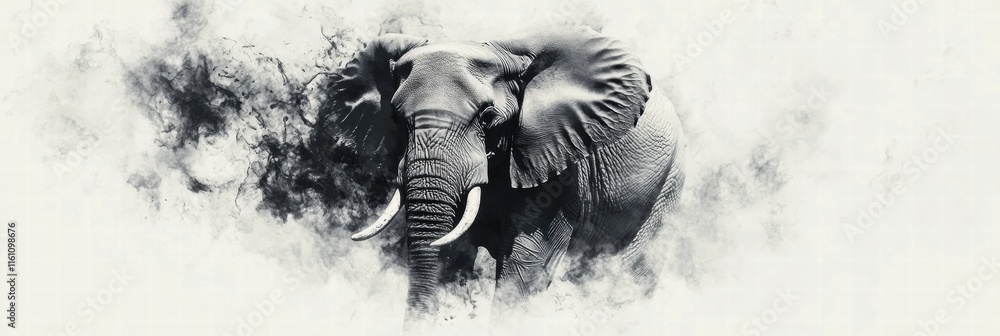 Poster Illustrative depiction of an elephant with an artistic background and ample mock up space for text. Generative AI