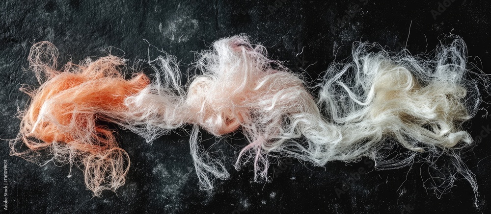 Poster colorful cleaning lint scattered on black background with ample empty space for text or design eleme