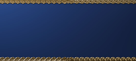 3D-rendered intricate gold ornamental Thai patterns elegantly bordering the top and bottom edges against a deep royal blue background