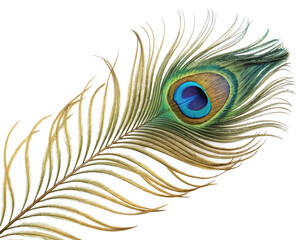 Fototapeta premium Vibrant Peacock Feather Digital Art Glitch Aesthetic Image On Transparent Background