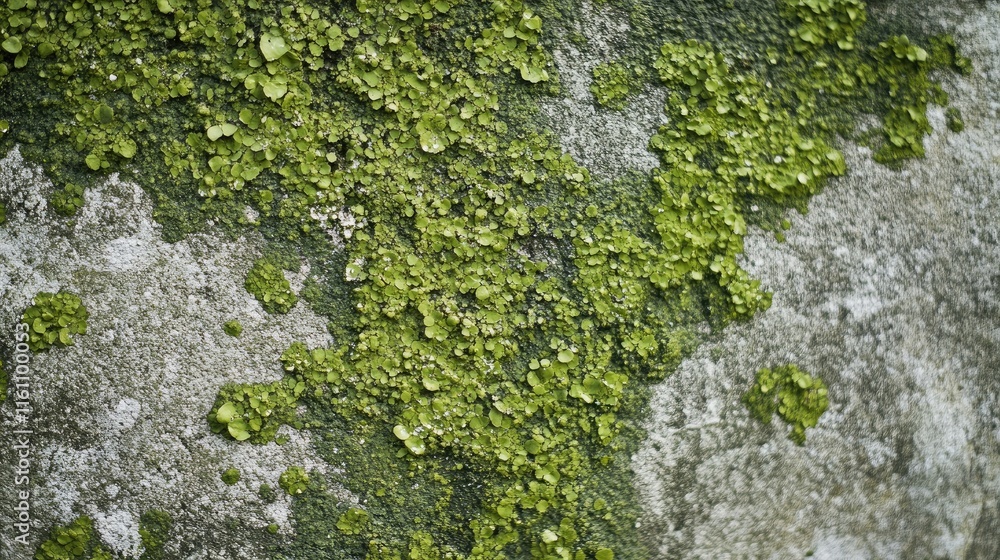 Poster close up of soft green cement texture with moss and algae for natural background or design use