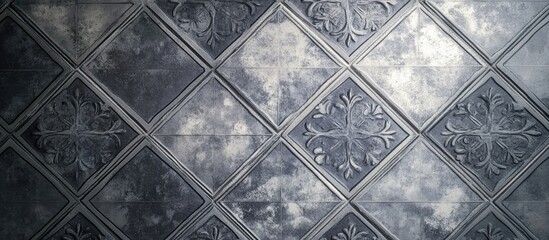 Renaissance Style Gray Bathroom Floor Tiles with Elegant Texture and Copy Space for Design or Renovation Concepts