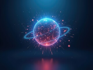 Obraz premium Vibrant cinematic depiction of a glowing planet with rings and cosmic colors in dark atmosphere