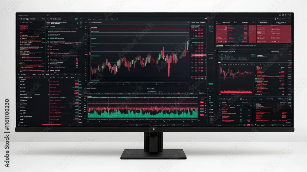 Aufkleber a sleek display monitor showcasing data analytics, featuring charts, graphs, and red/green indicator