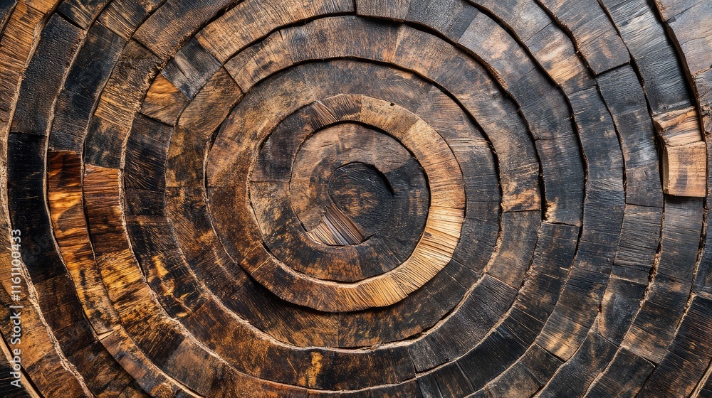 Poster natural rustic wood log slices displayed in circular pattern providing textured backdrop and wall pa