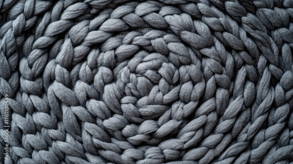 Poster gray cotton yarn knitted into a circular pattern creating a textured background ideal for craft and 