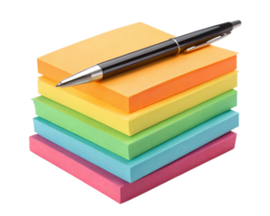 Colorful Sticky Notes Stack with Pen Office Supplies Organization