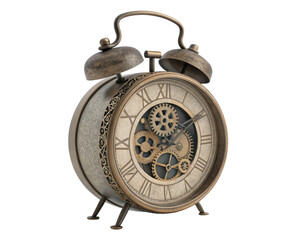Antique Bronze Alarm Clock, Vintage Gears, Timepiece Mechanism