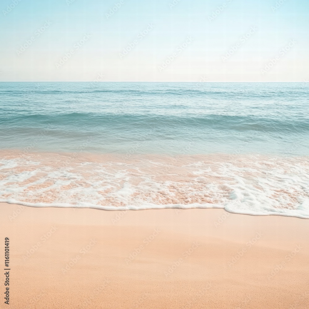Poster Serene beach with soft waves and gentle shoreline inviting relaxation and reflection in a tranquil setting. Generative AI