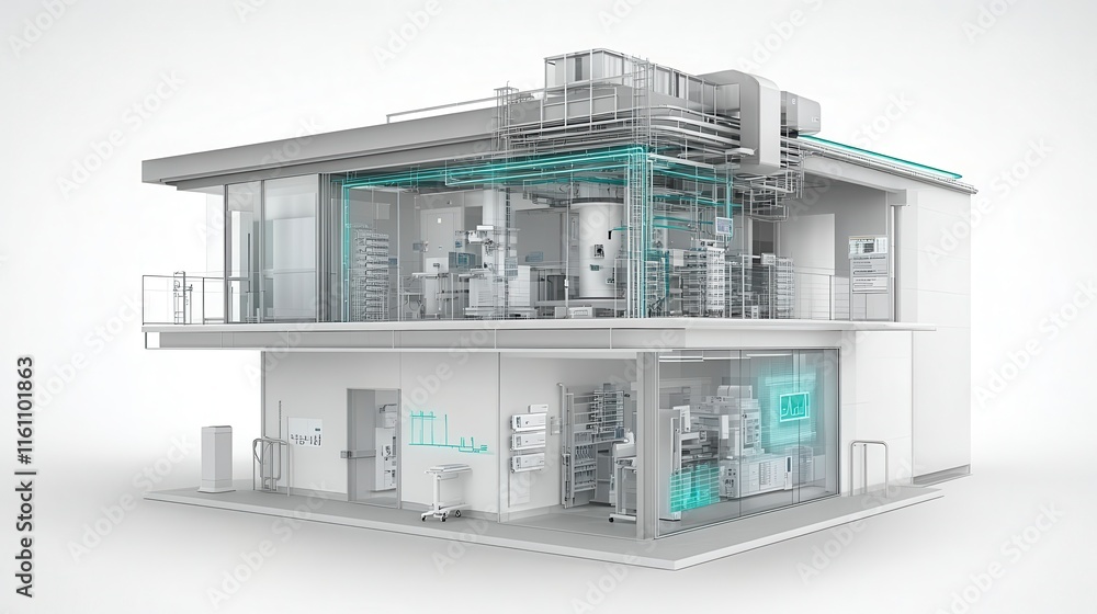 Aufkleber a modern, high-tech facility showcasing advanced systems and transparent design, emphasizing innovat
