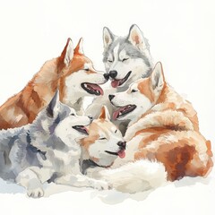 Naklejka premium Playful Group of Happy Dogs in a Heartwarming Scene