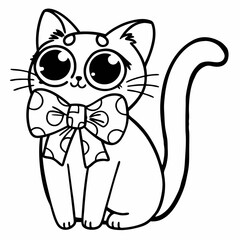 cat wear a bow vector illustration clipart, animal, vector, pet, cartoon, kitten,