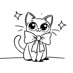 cat wear a bow vector illustration clipart, animal, vector, pet, cartoon, kitten,