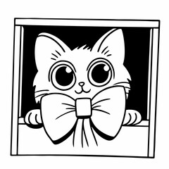 cat wear a bow vector illustration clipart, animal, vector, pet, cartoon, kitten,