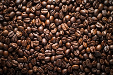Obraz premium Photo of Big pile of fresh roasted coffee beans. Food photo for backdrops or recipes