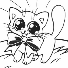 cat wear a bow vector illustration clipart, animal, vector, pet, cartoon, kitten,
