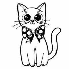 cat wear a bow vector illustration clipart, animal, vector, pet, cartoon, kitten,