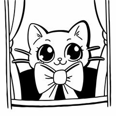 cat wear a bow vector illustration clipart, animal, vector, pet, cartoon, kitten,