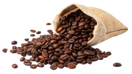 Fototapeta premium Roasted Coffee Beans Spilling from Burlap Sack Bag