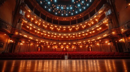 Obraz premium Elegant theater interior with illuminated seating.