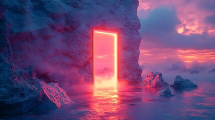 Exploring a Surreal Dreamlike Landscape with Floating Abstract Islands and Kaleidoscopic Colors