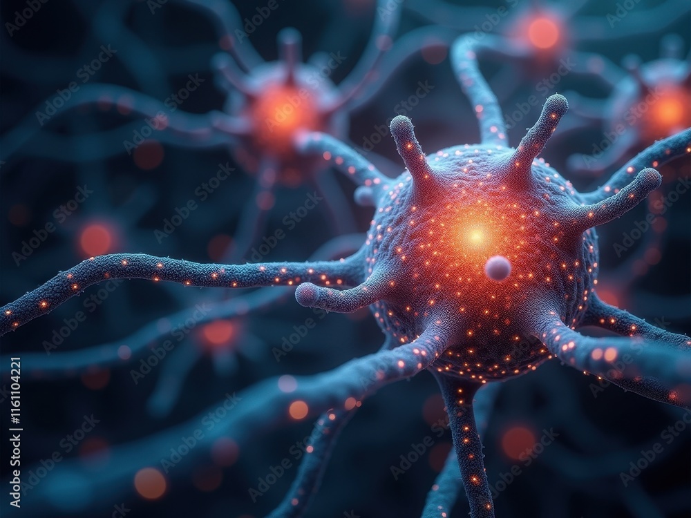 Poster surrealistic representation of neural networks illuminated with vibrant colors showcasing organic co