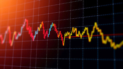 Naklejka premium Dynamic Financial Chart with Red Line Trends on Black Background