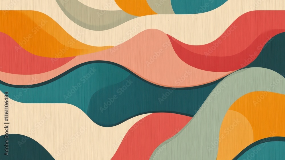 Poster abstract colorful waves in warm tones on soft background design