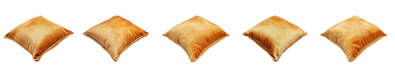 Set of Golden Decorative Pillows isolated on transparent or white background