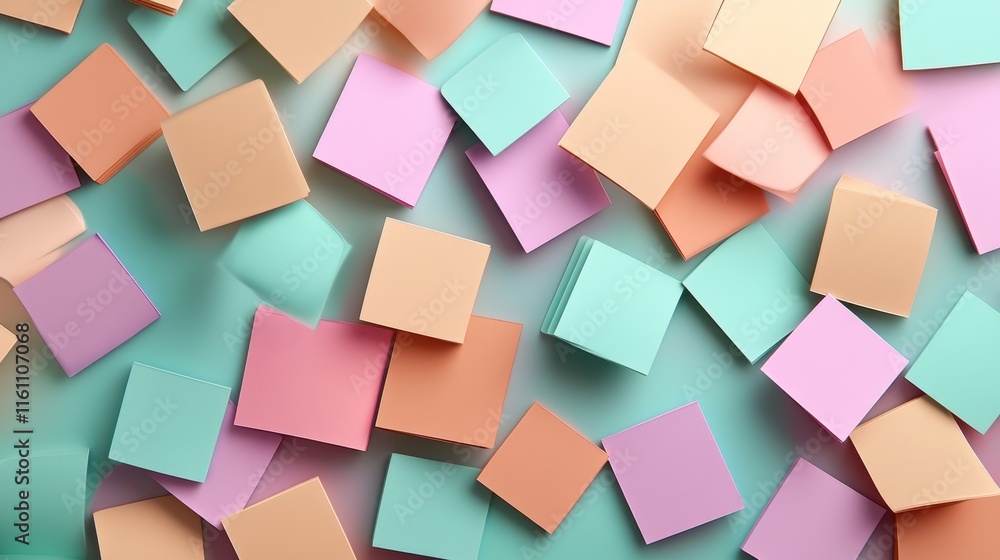 Poster pastel square sticky notes scattered background - colorful pastel square sticky notes scattered on a
