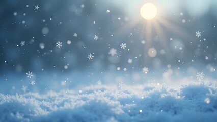 Fototapeta premium Ethereal Winter Scene, Magical Snowflakes Falling on Crystal-Clear Background
