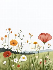 Fototapeta premium Charming Floral Landscape with Colorful Wildflowers in a Field