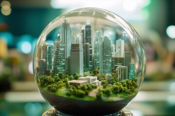 Miniature Globe with a Sustainable Green City and Modern Architecture