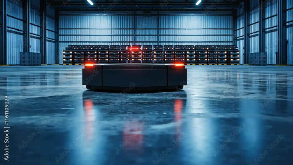 Poster modern warehouse interior with automated robot in high-tech storage environment