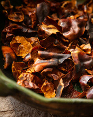 Guajillo chile from Oaxaca soaked after roasting to prepare a mole coloradito red in Mexico.