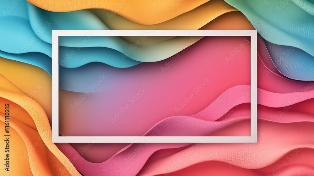 Poster colorful abstract background with smooth waves and empty frame