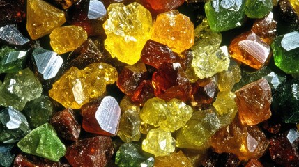 Colorful gemstone crystals close-up.