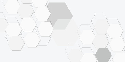 Geometric technology white and grey hexagon background. Abstract vector illustration Science technology and medical concept hexagon on white  background

