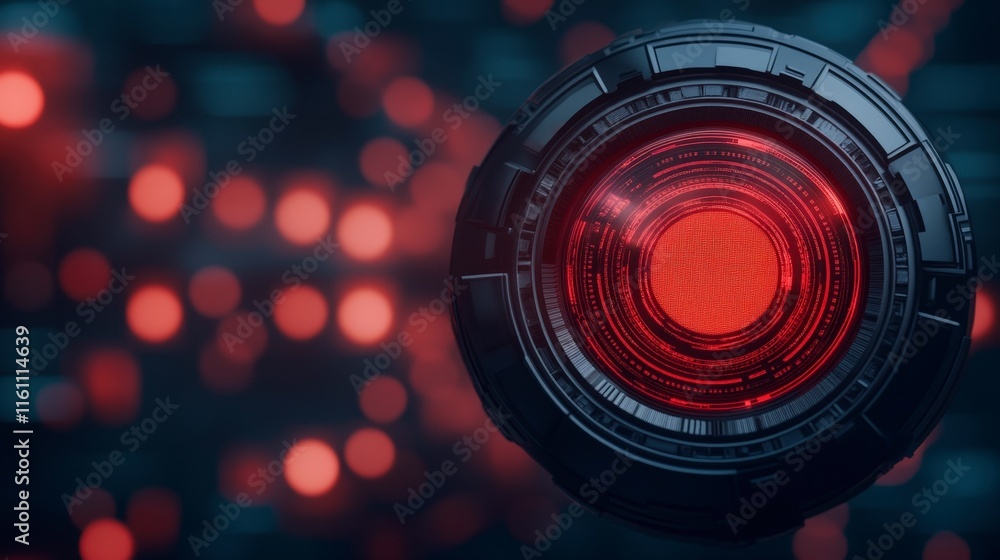 Aufkleber futuristic circular device with bright red light on abstract background