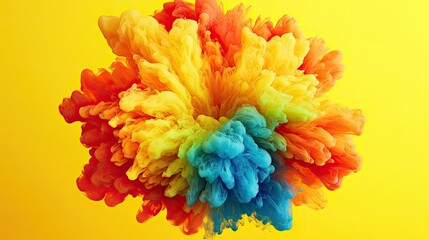 Obraz premium Colorful vibrant paint explosion on yellow background.