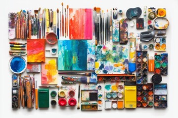 A vibrant arrangement of art supplies showcasing creativity and artistic tools.