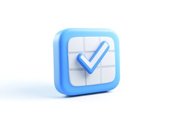3D rendered blue checklist icon with a checkmark.  Perfect for app interfaces, websites, or presentations needing a completion symbol.