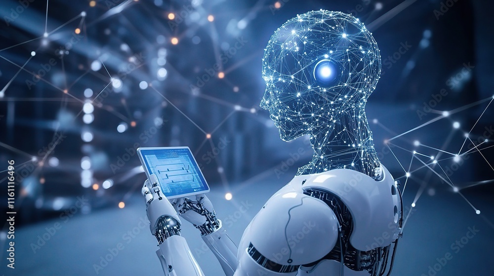 Poster ai and artificial intelligence concept with network connections