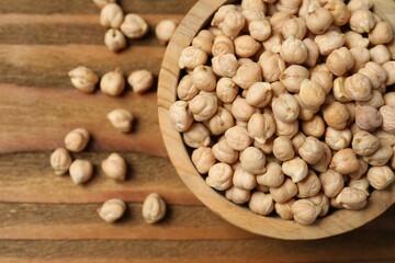 Raw chickpeas on wooden background. Healthy and natural vegetarian food