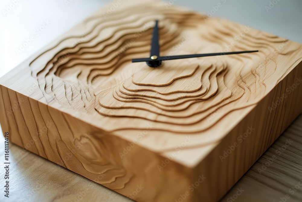 Aufkleber intricate wooden clock with carved landscape design. a unique timepiece blending art and functionali